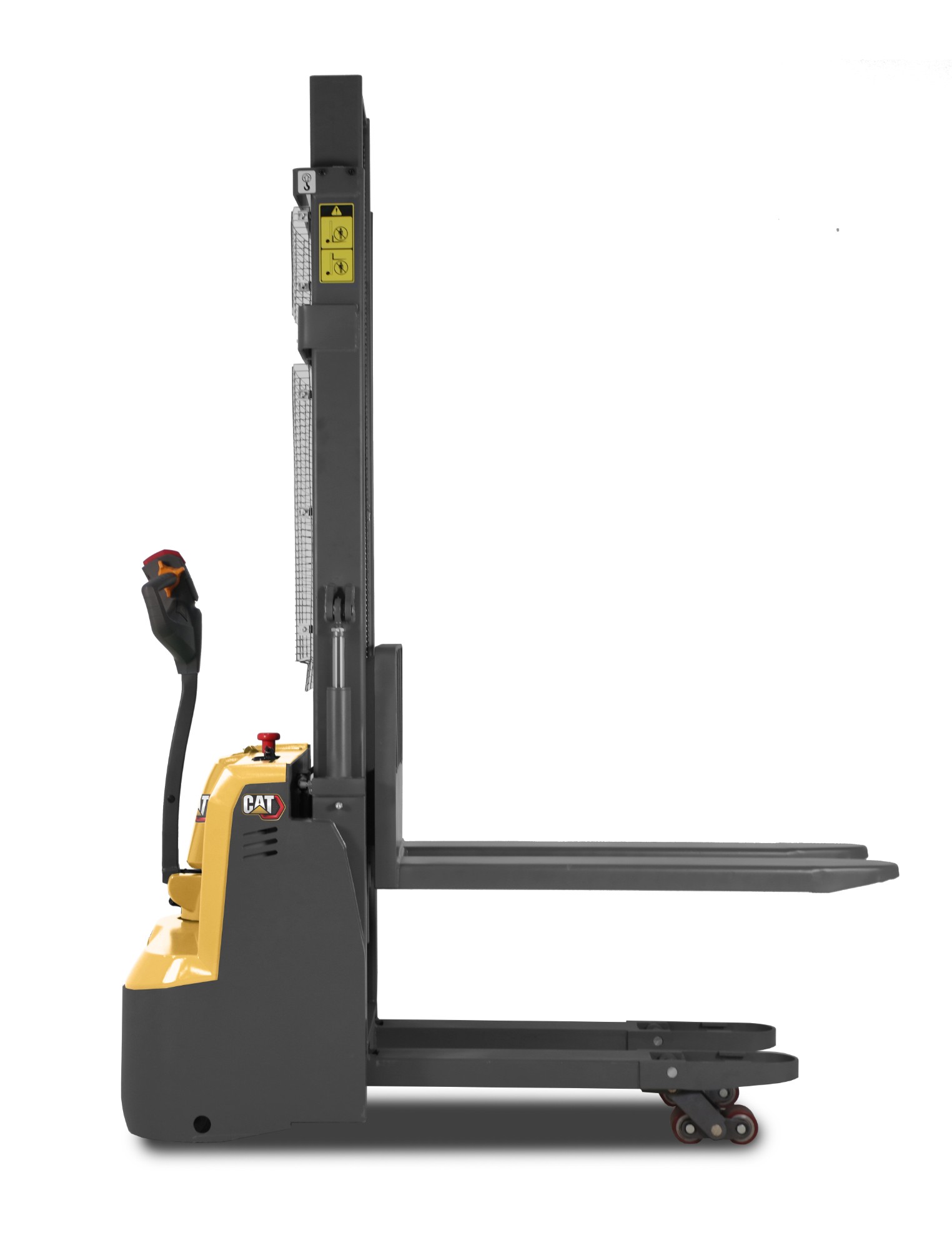Cat® NSP12QLMI kompakt gyalogkíséretű raklapemelő targoncák, egytagú oszloppal